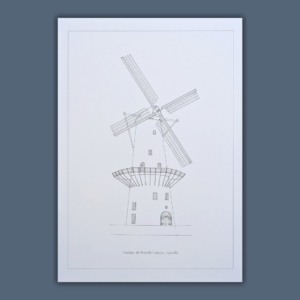 Tekening molen de Roode Leeuw Gouda