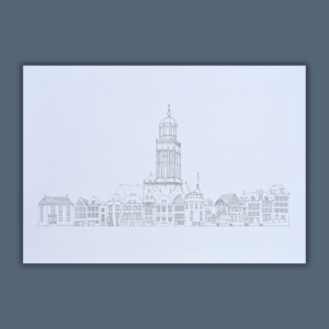 Lijntekening print skyline Deventer