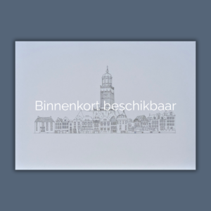 Lijntekening van de skyline van Deventer als print