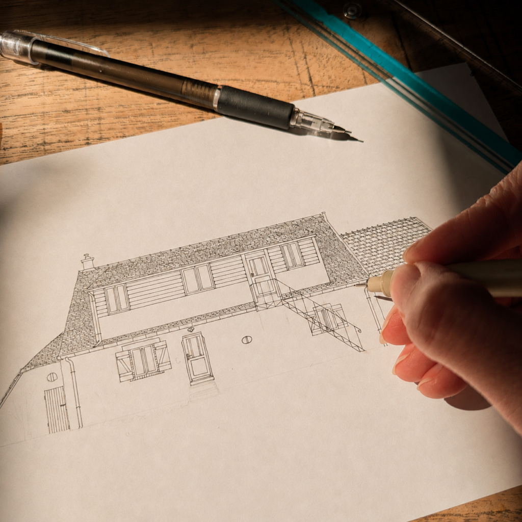 Handgetekend huisportret van huis laten maken