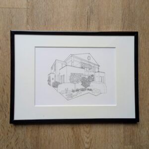 Persoonlijke lijntekening ouderlijk huis